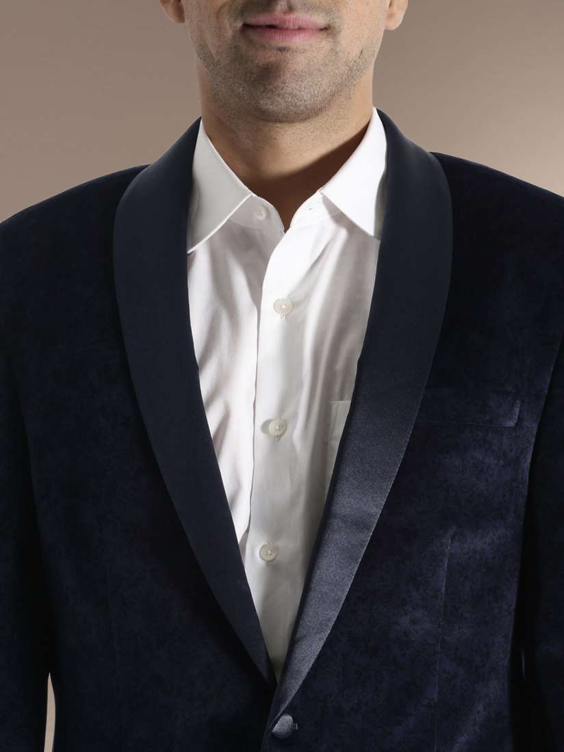 Buy Louis Philippe Navy Printed Ultra Fit Velvet Blazer Blazers for Men 1393191 Myntra