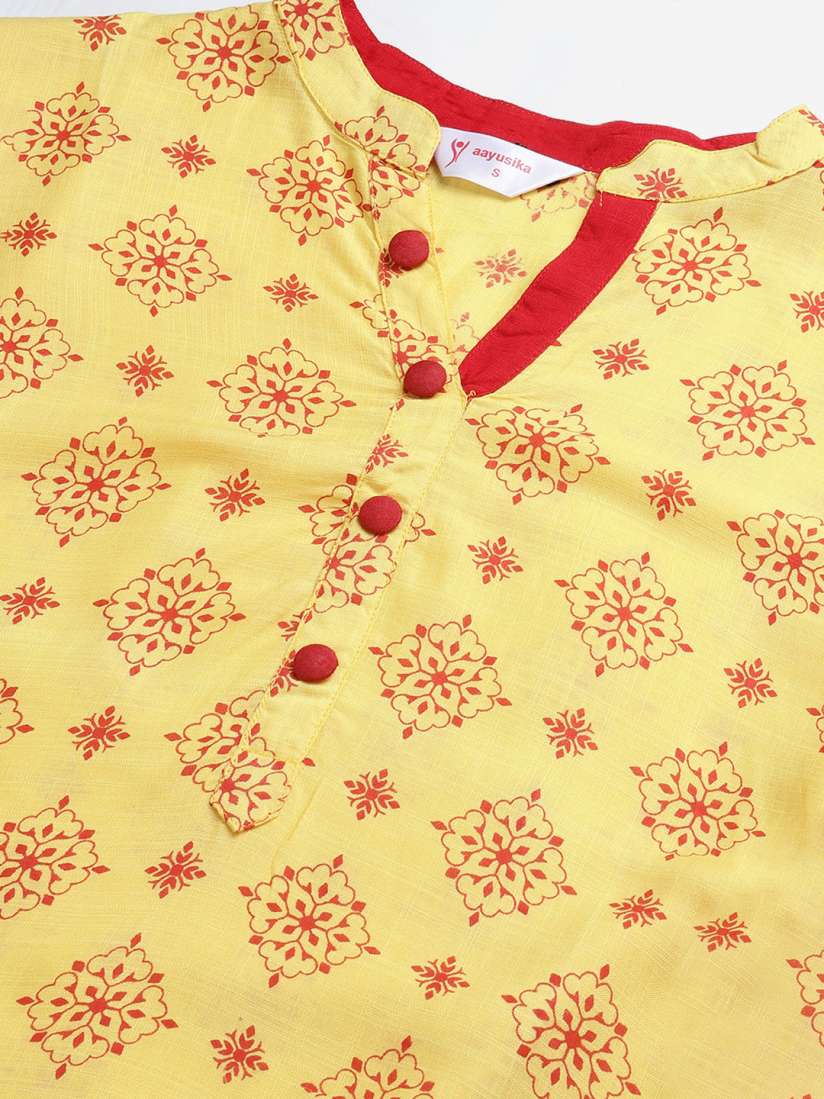 Buy aayusika Women Yellow Red Ethnic Printed Slub Effect Straight Kurti Kurtis for Women 13932680 Myntra