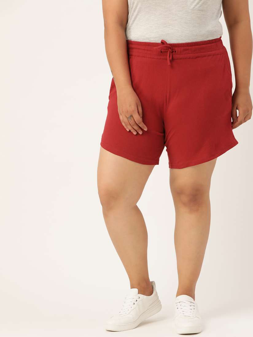 Buy Revolution Women Plus Size Red Solid Pure Cotton Regular Fit Shorts Shorts for Women 13935856 Myntra