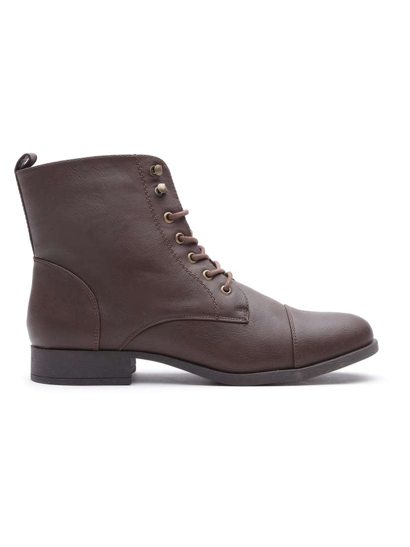 Buy FOREVER 21 Women Dark Brown Flat Boots Boots for Women 1394012 Myntra