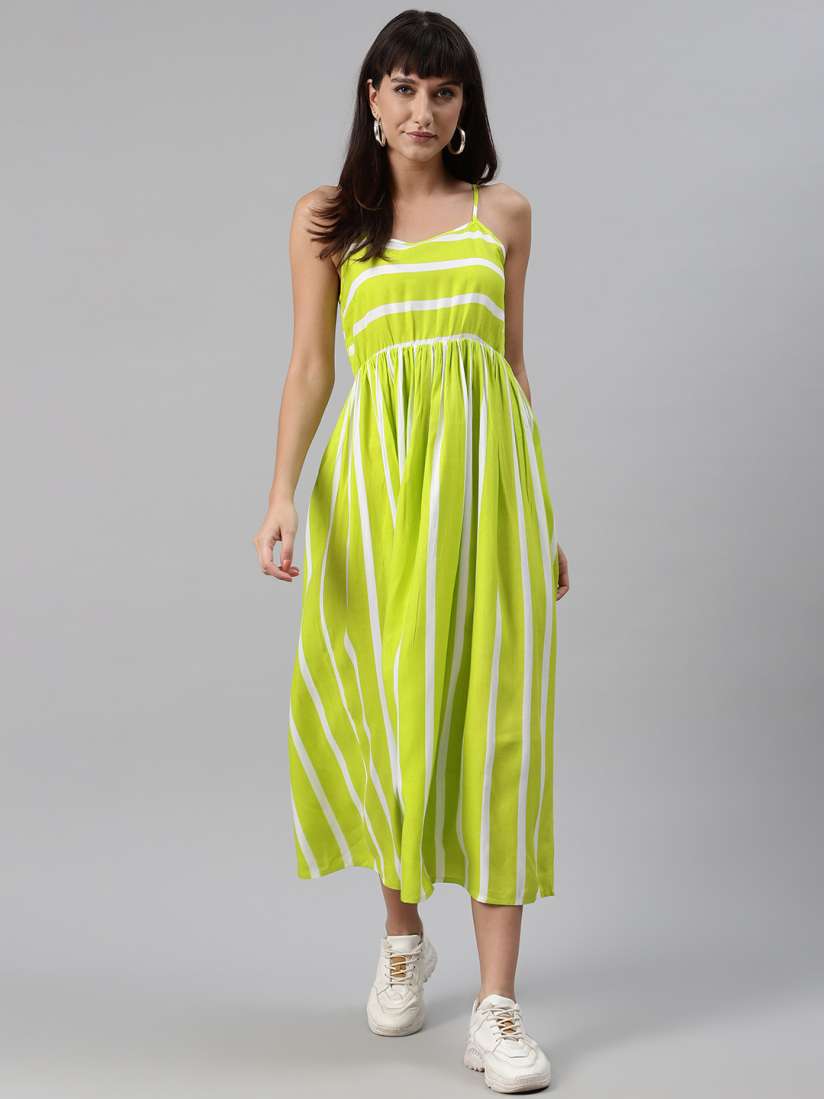 Buy Meeranshi Women Fluorescent Green White Liva Striped Maxi Dress Ethnic Dresses for Women 13956584 Myntra