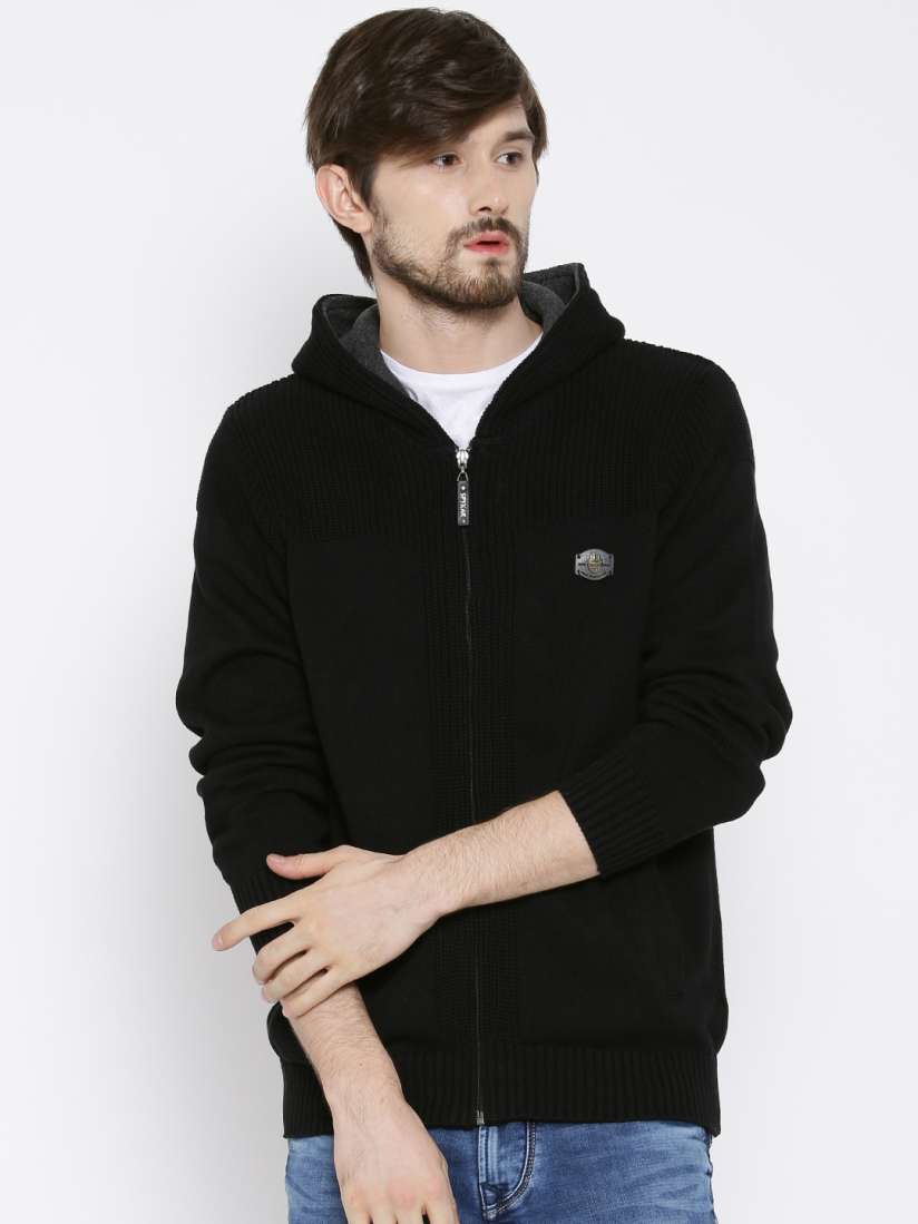 Black hooded cardigan sweater shop