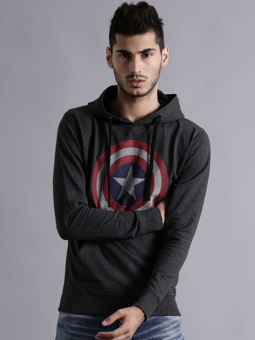 Buy Kook N Keech Marvel Charcoal Grey Printed Hooded Sweatshirt Sweatshirts for Men 1395964 Myntra