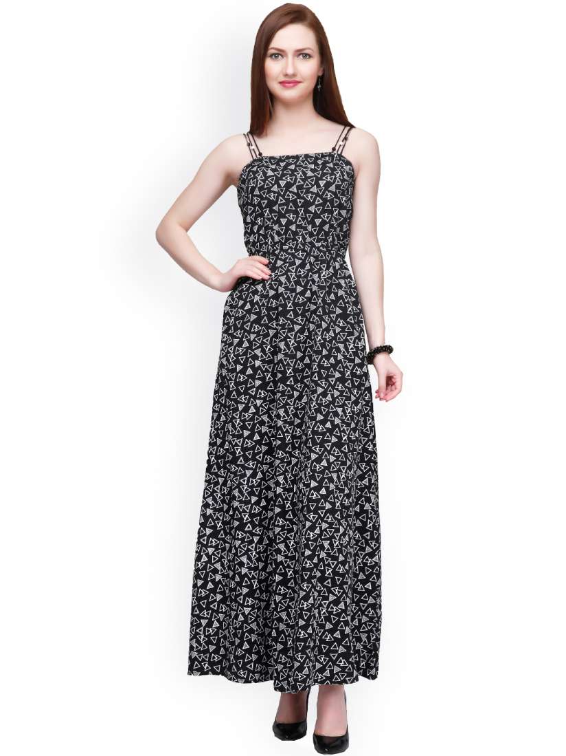 Buy Eavan Black Printed Crepe Maxi Dress Dresses for Women 1396631 Myntra
