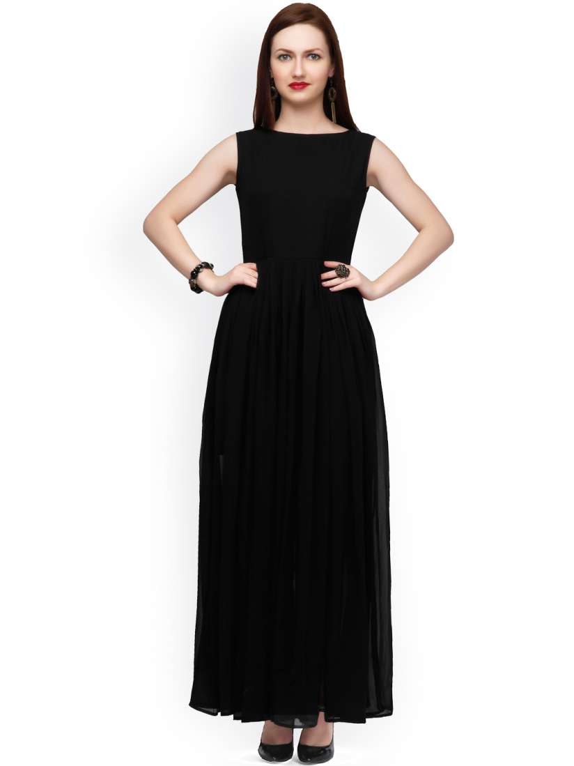 Buy Eavan Black Georgette Maxi Dress Dresses for Women 1396634 Myntra