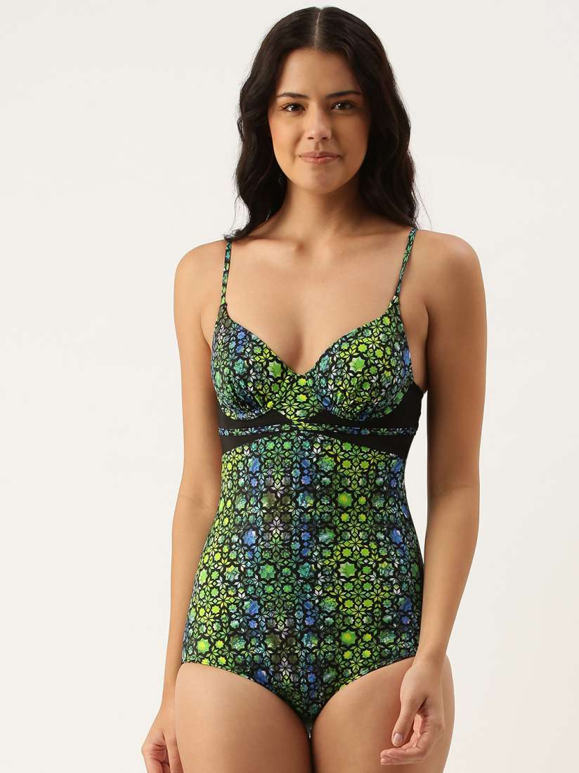 Buy Amante Women Blue Green Printed Styled Back Padded Swimsuit Swimwear for Women 13967676 Myntra