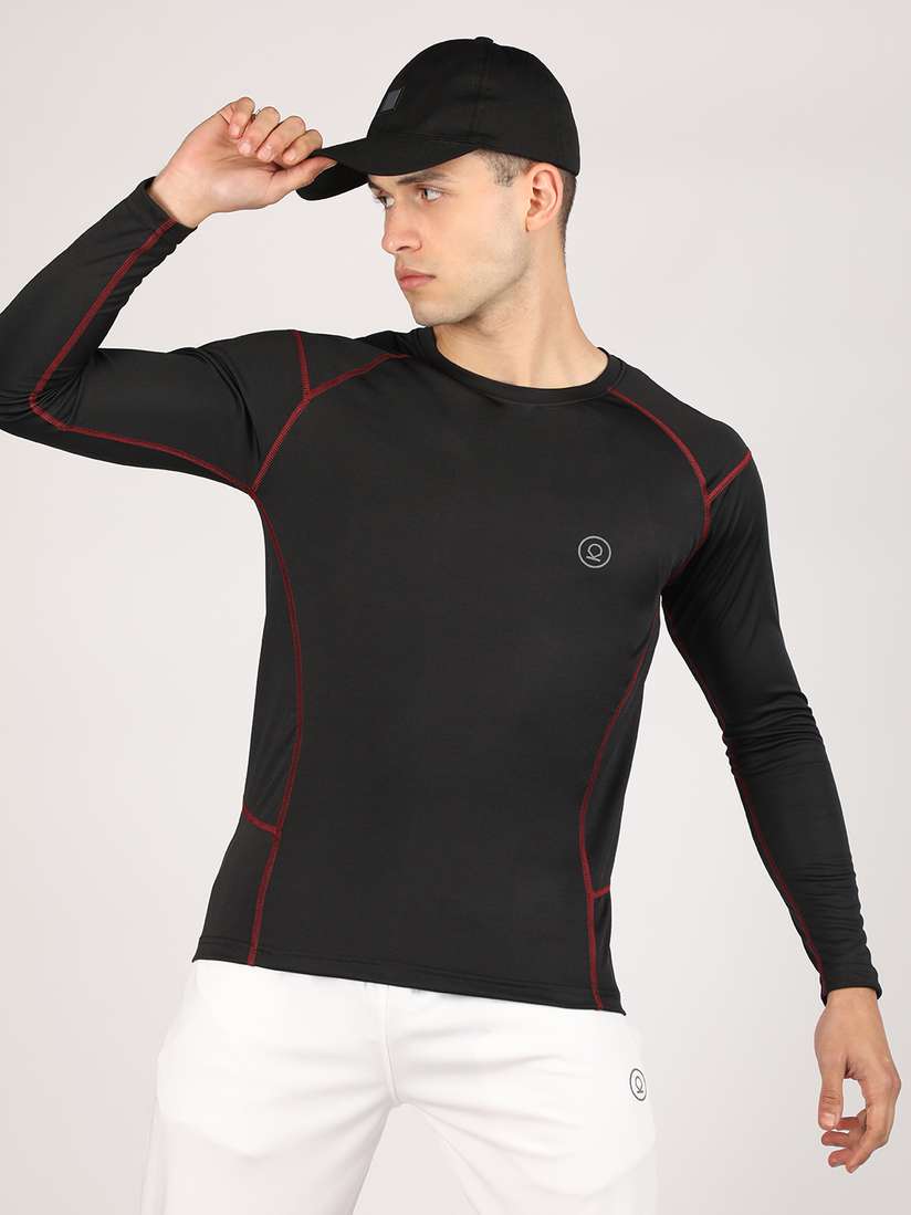 Buy Chkokko Men Black Solid Round Neck Dry Fit T-shirt Tshirts