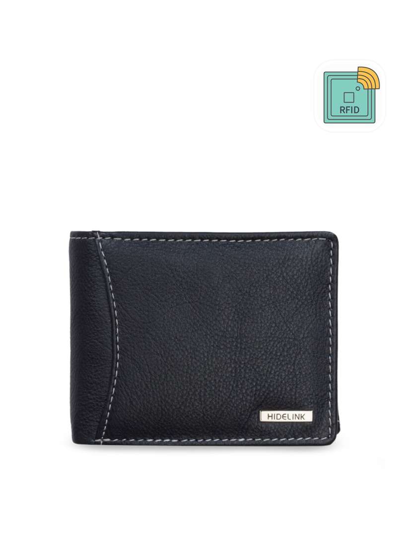 Buy Hidelink Men Black Textured RFID Genuine Leather Two Fold Wallet Wallets for Men 13981058 Myntra
