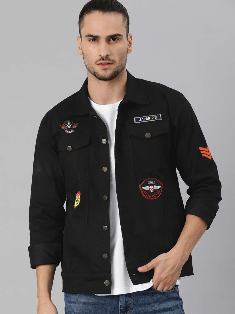 Buy VOXATI Men Black Denim Jacket with Applique Detailing Jackets for Men 13982626 Myntra