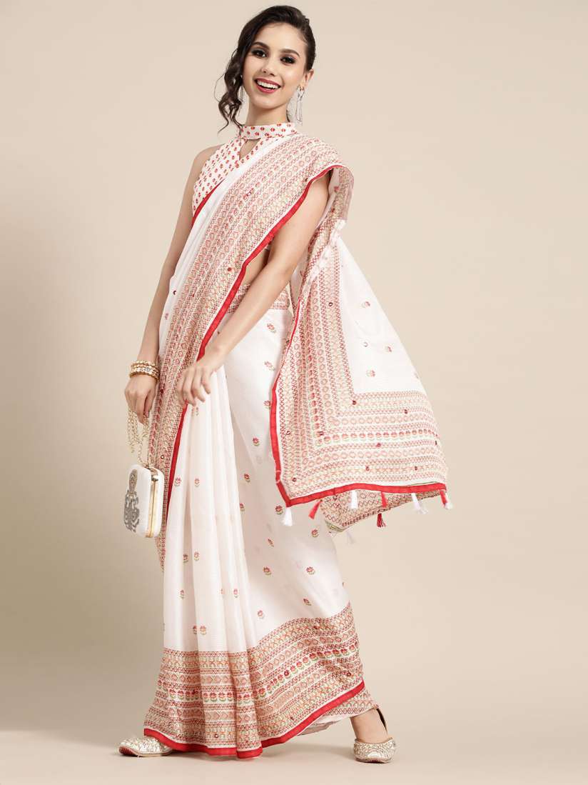 Myntra white saree deals
