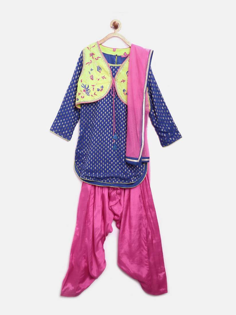 Buy BIBA Girls Blue Pink Salwar Suit with Dupatta Kurta Sets for Girls 1399073 Myntra
