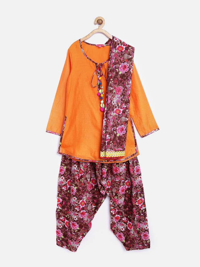 Buy BIBA Girls Orange Brown Printed Salwar Suit with Dupatta Kurta Sets for Girls 1399099 Myntra
