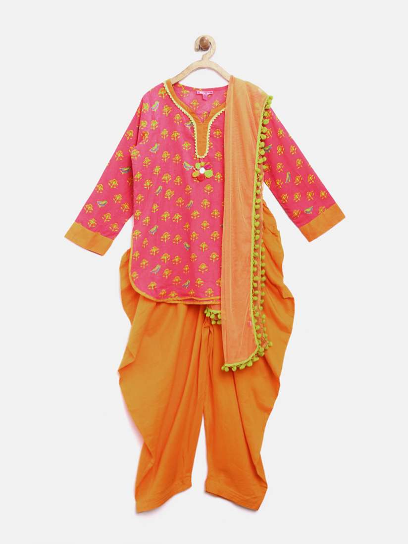 Buy BIBA Girls Pink Orange Printed Salwar Suit with Dupatta Kurta Sets for Girls 1399105 Myntra