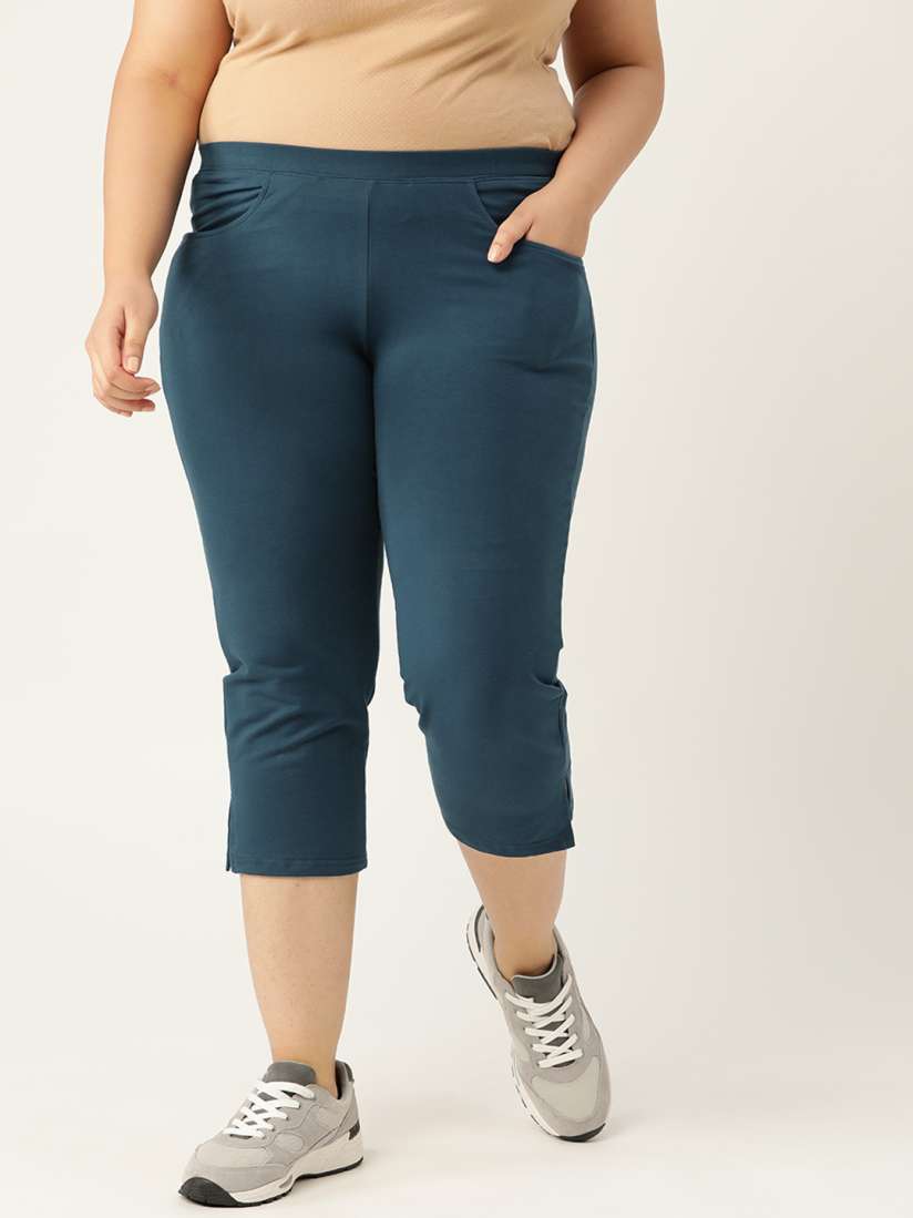 Navy blue capris plus size hotsell