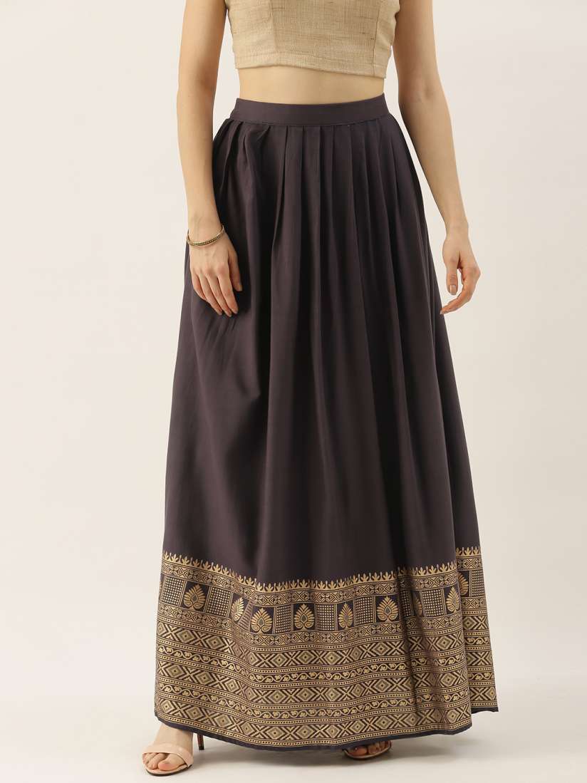 Buy Ethnovog Women Black Printed Rayon Pleated Skirt Skirts for Women 13994262 Myntra