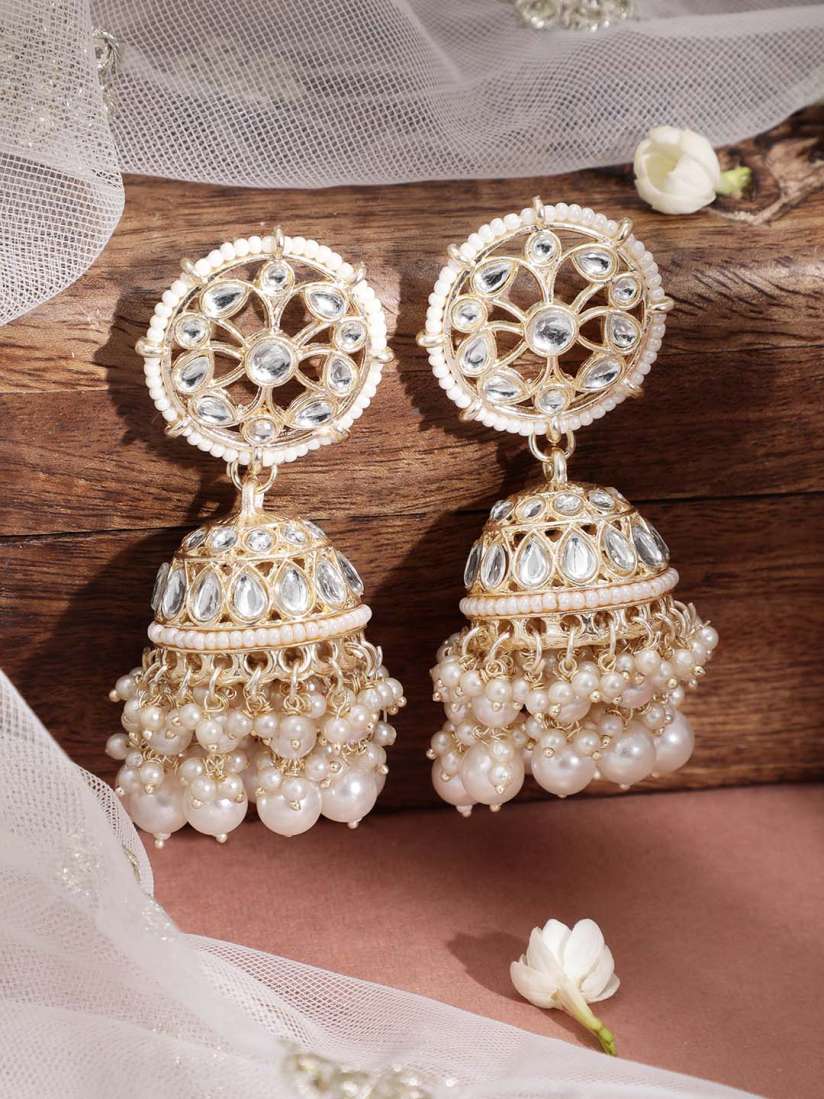 White pearl earrings jhumka hot sale