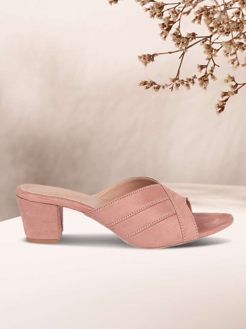 Pink suede block heel sandals shop