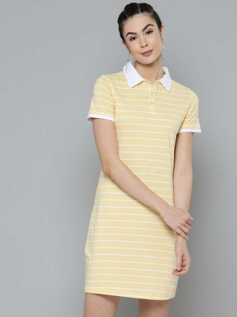 Yellow striped t shirt dress best sale