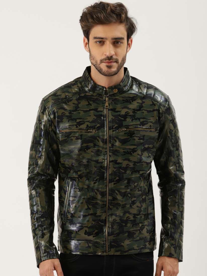 Buy Leather Retail Men Green Black Printed Leather Jacket Jackets for Men 14028404 Myntra