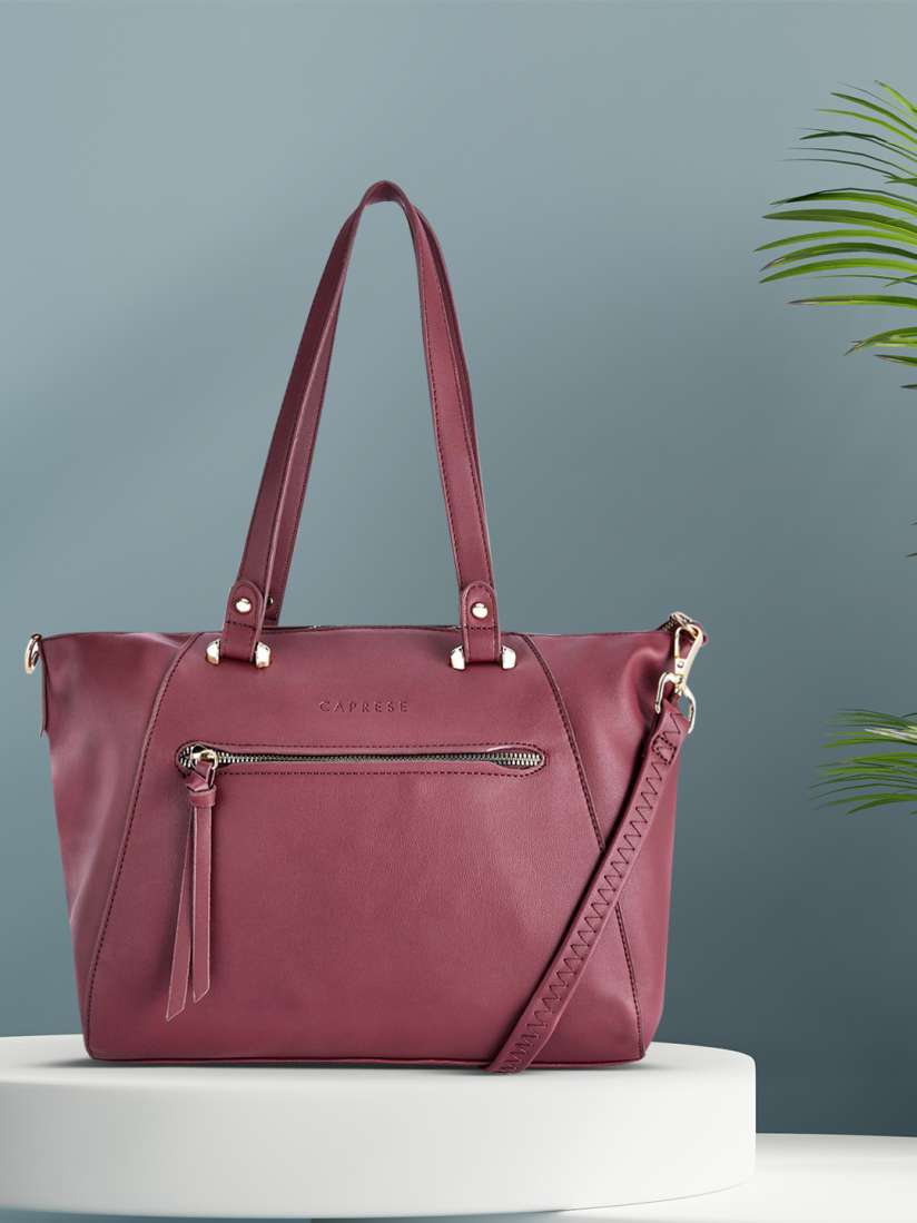Buy Caprese Burgundy Solid Structured Shoulder Bag with Detachable Sling Strap Handbags for Women 14036086 Myntra