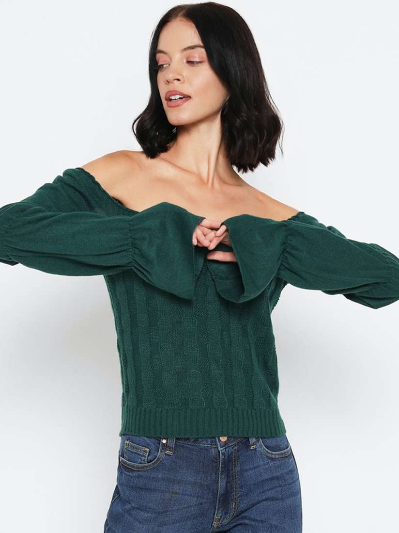 Buy FOREVER 21 Women Green Self Design Pullover Sweater Sweaters for Women 14049522 Myntra