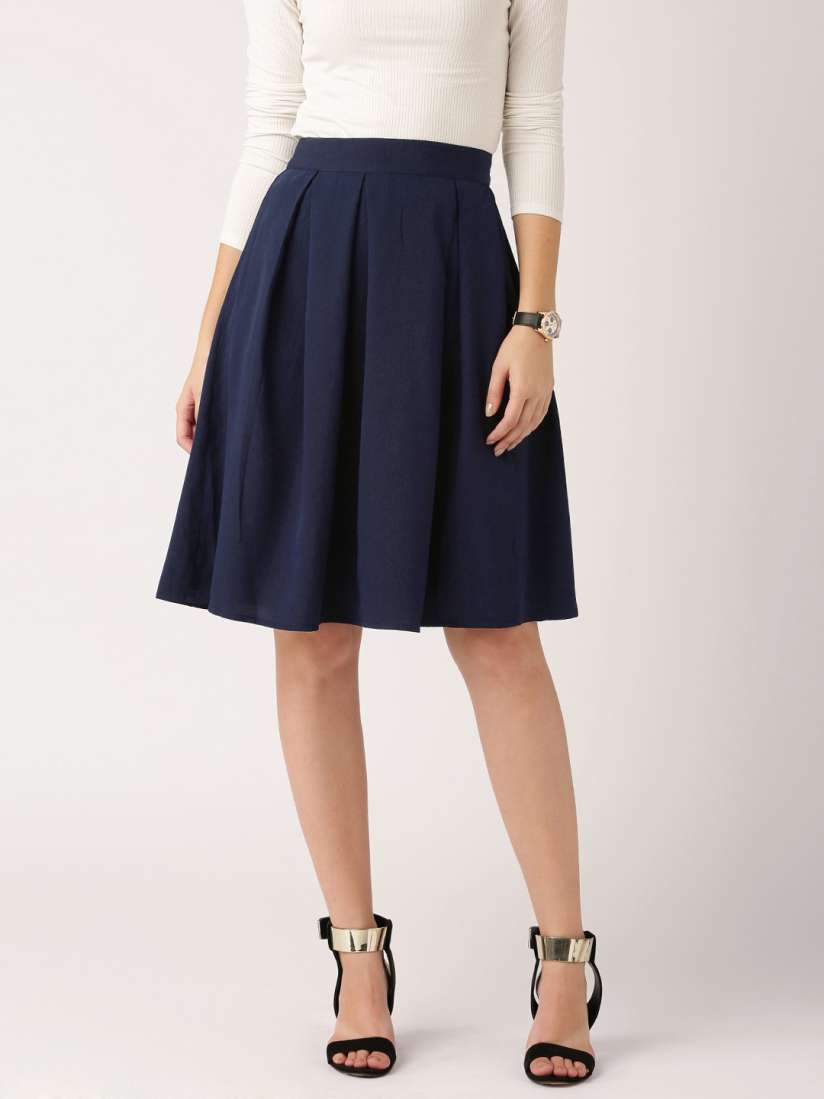 Buy DressBerry Navy Pleated Flared Skirt Skirts for Women 1405454 Myntra
