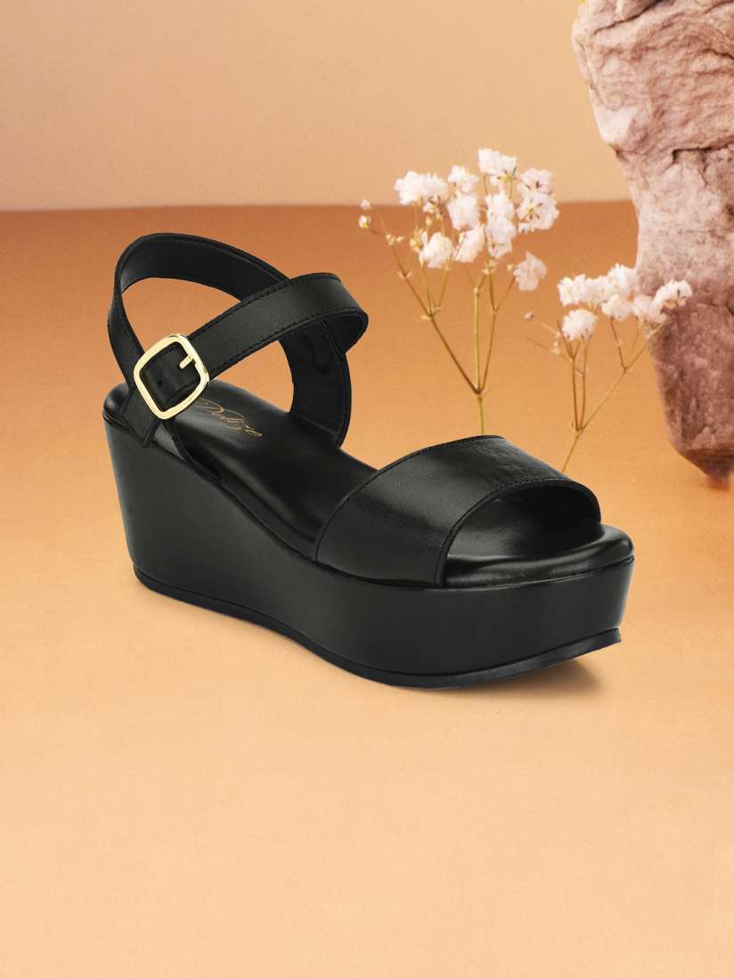Buy Delize Women Black Leather Wedge Heels Heels for Women 14060182 Myntra