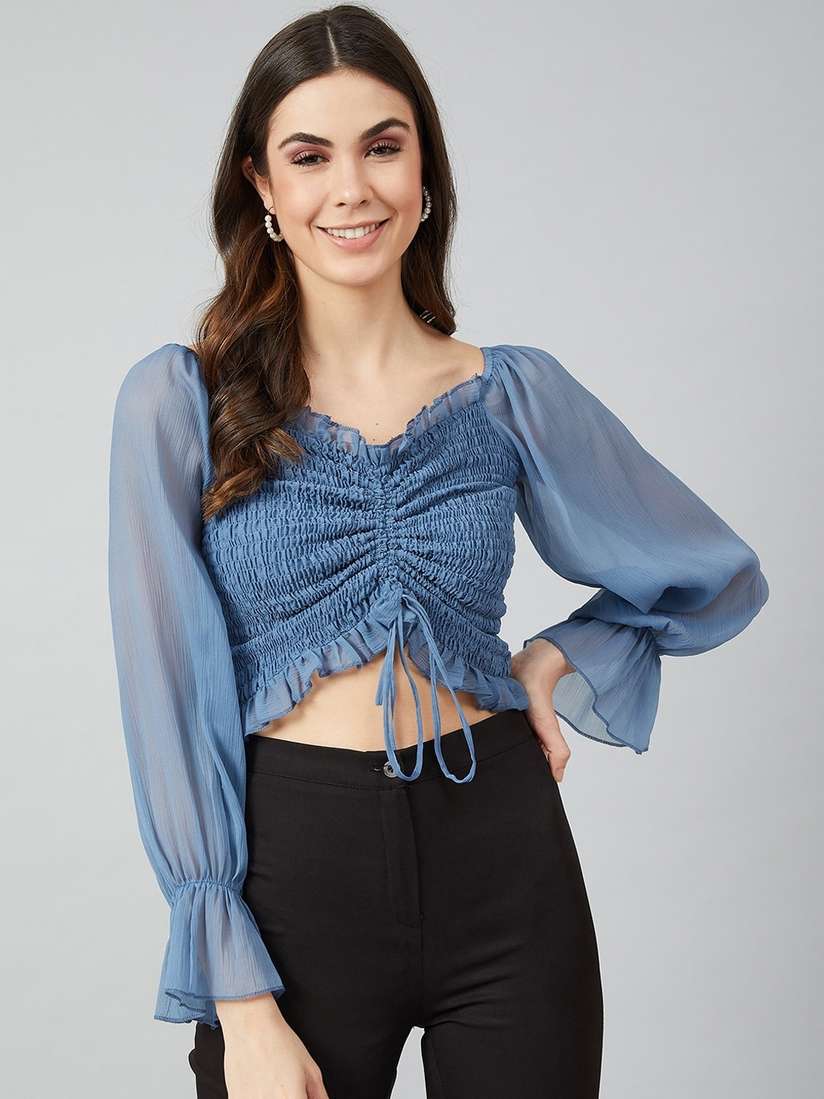 chiffon puff sleeve top