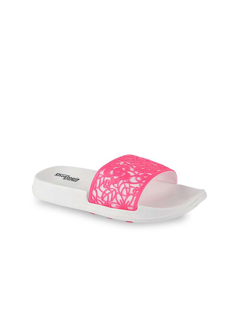 Buy Shoetopia Girls Pink White Self Design Sliders Flip Flops