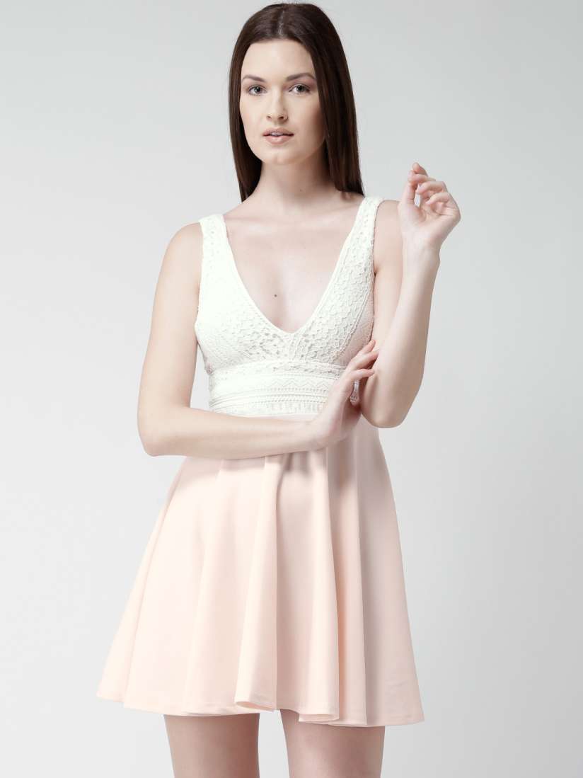 Buy New Look White Peach Coloured Lace Fit Flare Dress Dresses for Women 1406541 Myntra