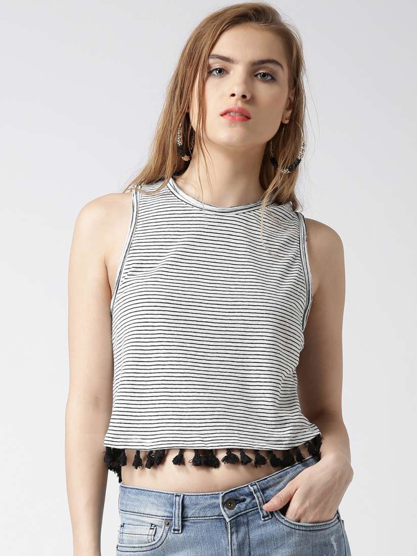 Buy New Look White Black Striped Crop Top Tops for Women 1406586 Myntra