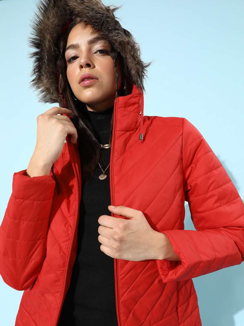 Buy DressBerry Women Red Solid Parka Jacket Jackets for Women 14070218 Myntra