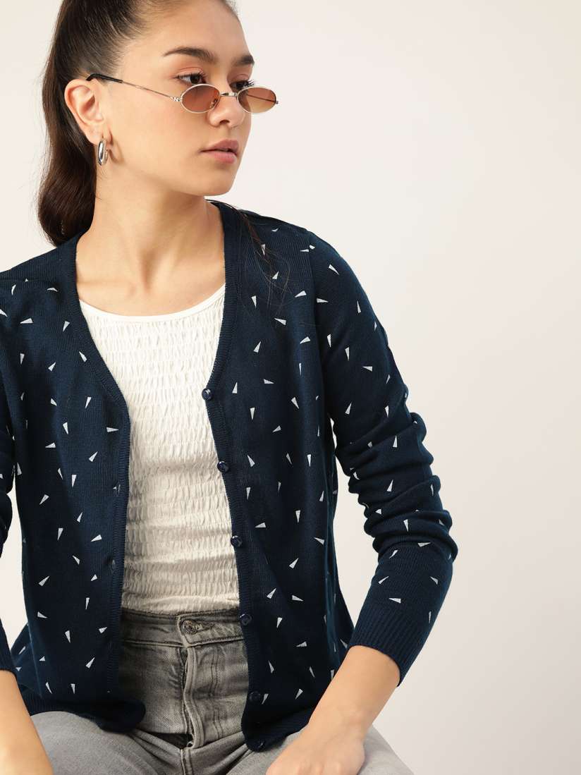 Buy DressBerry Women Navy Blue Printed Cardigan Sweaters for Women 14071702 Myntra