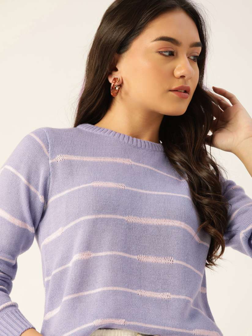 Purple and white striped sweater store