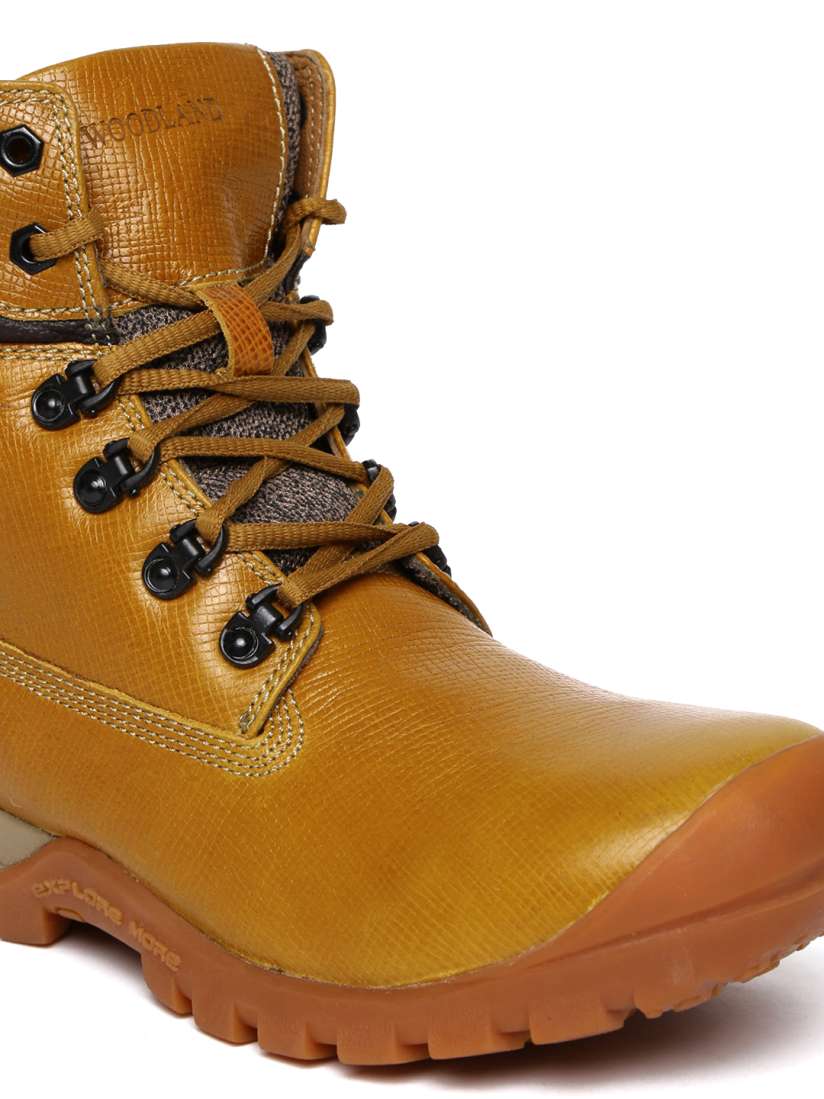 Buy Woodland Men Tan Solid Leather High Top Flat Boots Boots for Men 1408199 Myntra