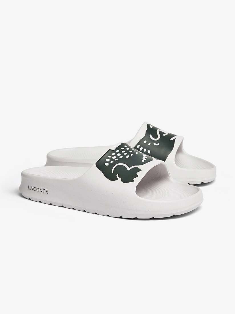 Mens white lacoste sliders hotsell