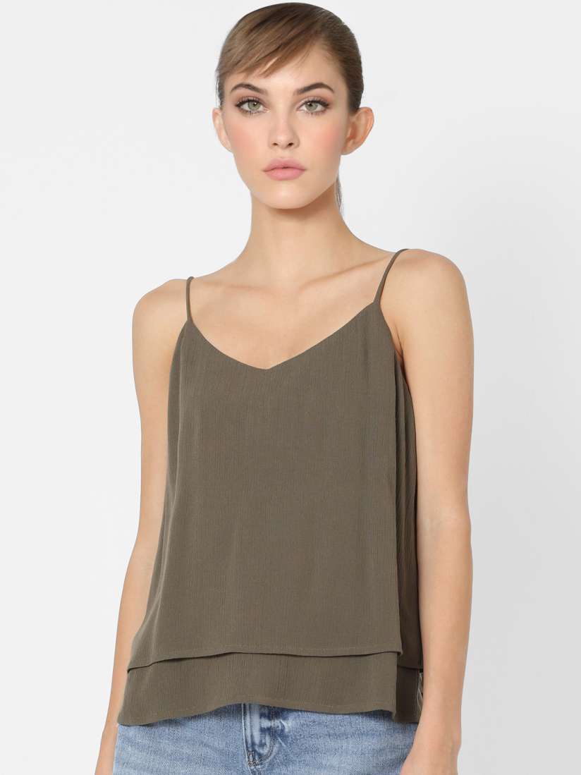 Buy ONLY Women Olive Green Solid Shoulder Strap Regular Top Tops for Women 14088140 Myntra