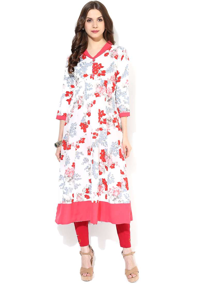 Buy AKS White Floral Print Crepe Anarkali Kurta Kurtas for Women 1410479 Myntra