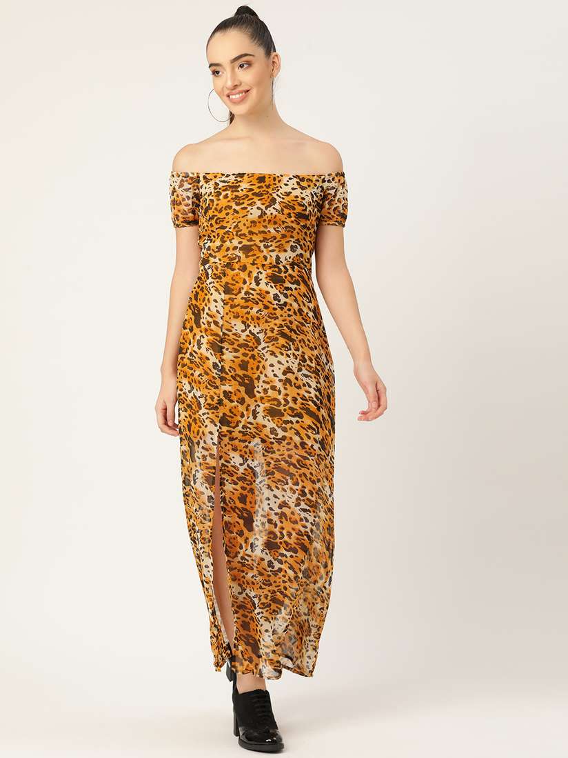 Womens Dresses Yellow And Black Tiger Print Dress StyleStone