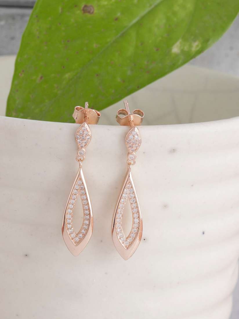Rose gold and silver drop earrings clearance