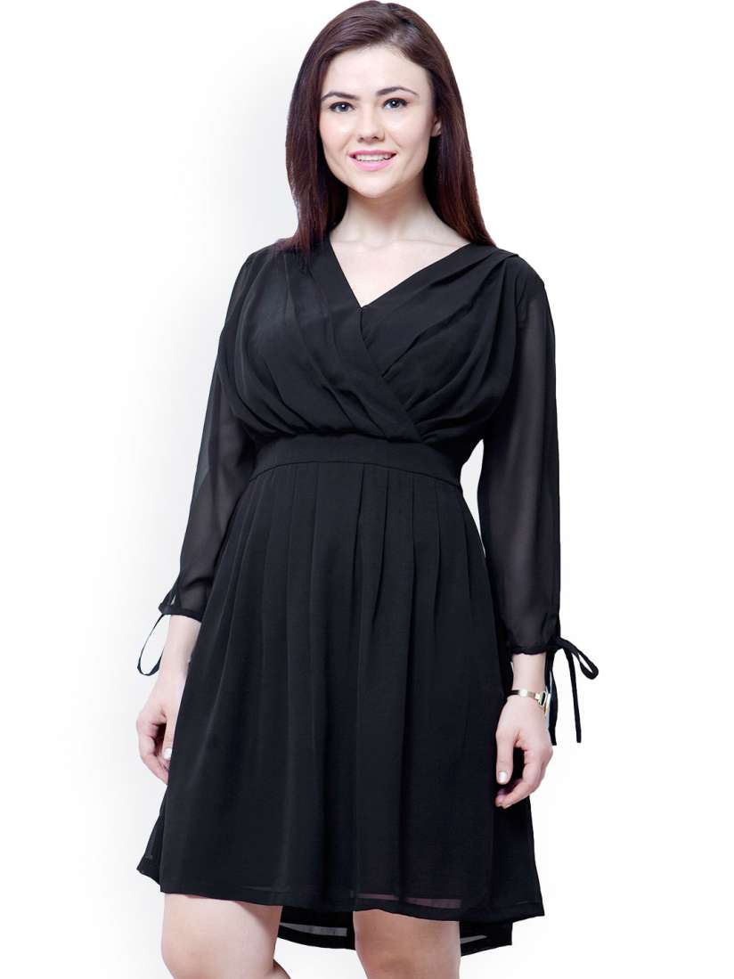 Buy FabAlley Curve Plus Size Black Georgette A Line Dress Dresses for Women 1410972 Myntra