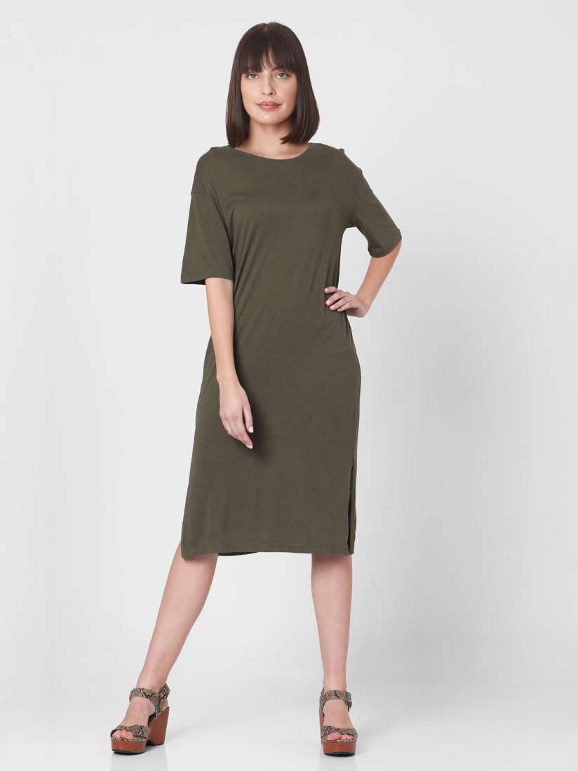 Buy Vero Moda Olive Green Side Slits Sheath Dress Dresses for Women 14110656 Myntra