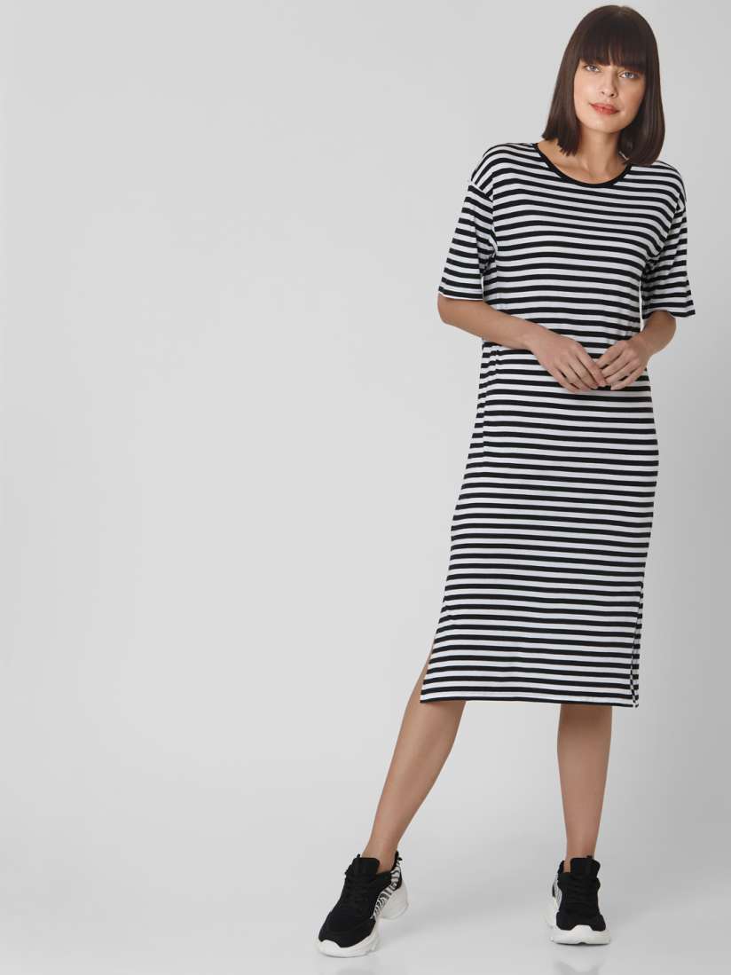 Buy Vero Moda Black White Striped T shirt Dress Dresses for Women 14110660 Myntra