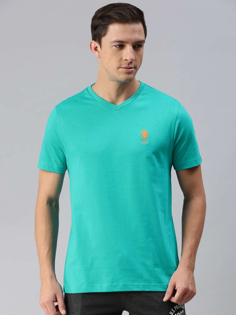 Buy U.S. Polo Assn. Men Sea Green Solid Pure Cotton V Neck Lounge T shirt Lounge Tshirts for Men 14112824 Myntra