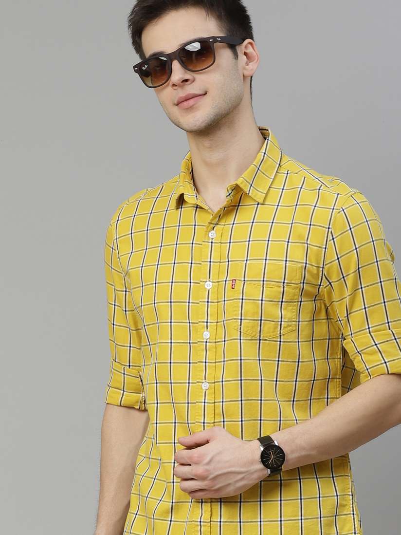 Levis yellow check shirt new arrivals