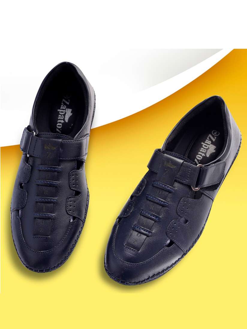 Buy ZAPATOZ Men Navy Blue Pure Leather Shoe Style Sandals Sandals for Men 14122954 Myntra
