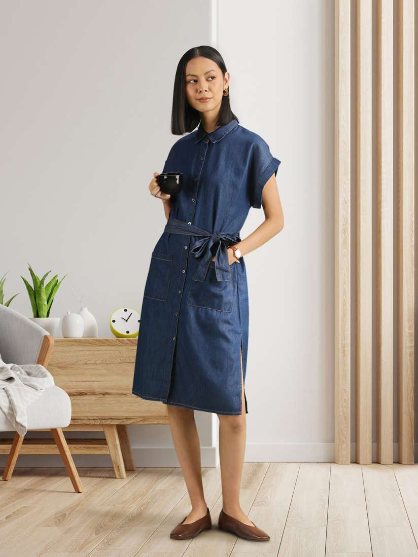 Buy STREET 9 Women Blue Solid Shirt Dress Dresses for Women 14136122 Myntra