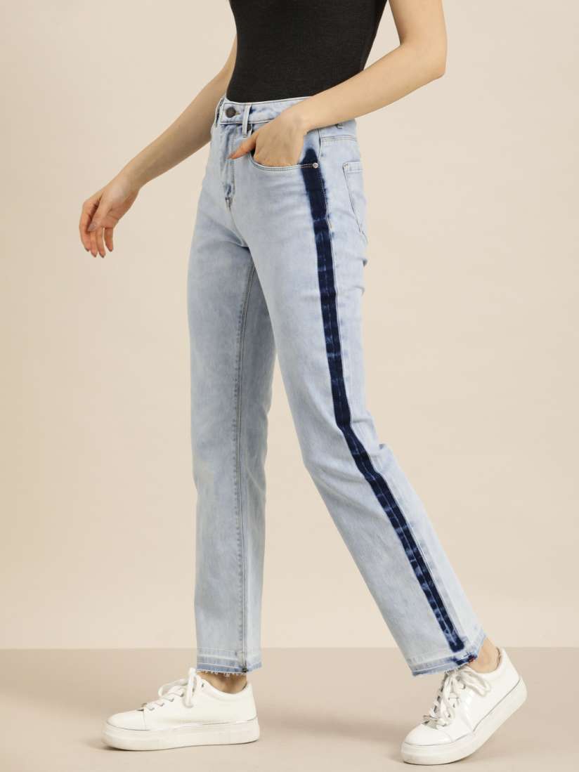 Buy Moda Rapido Women Blue Straight Fit High Rise Heavy Fade Jeans With Side Stripes Jeans for Women 14139220 Myntra