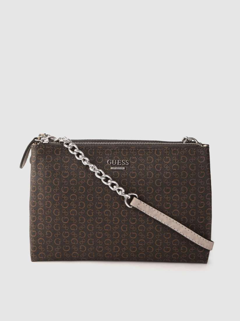 Buy GUESS Coffee Brown Brand Logo Print Structured Sling Bag Handbags for Women 14141042 Myntra