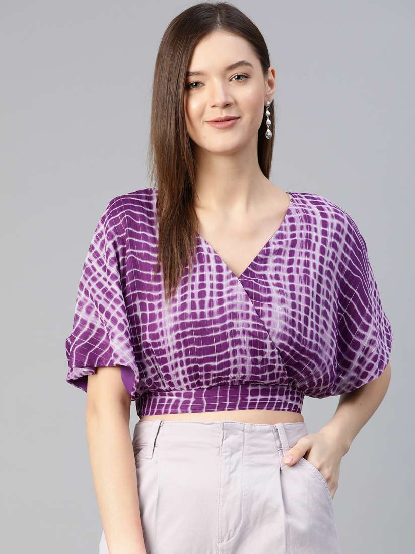 Buy plusS Trendy Purple and White Solid Wrapped Top Tops for Women 14141216 Myntra